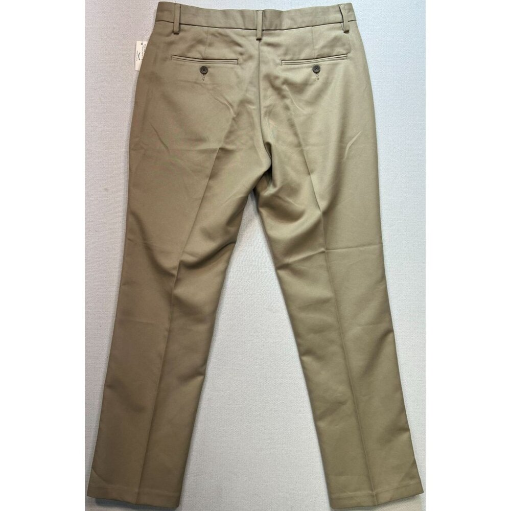 Men's Slim Fit Dress Pants Flat Front Size 31x29 Khaki Solid - Picture 2 of 13